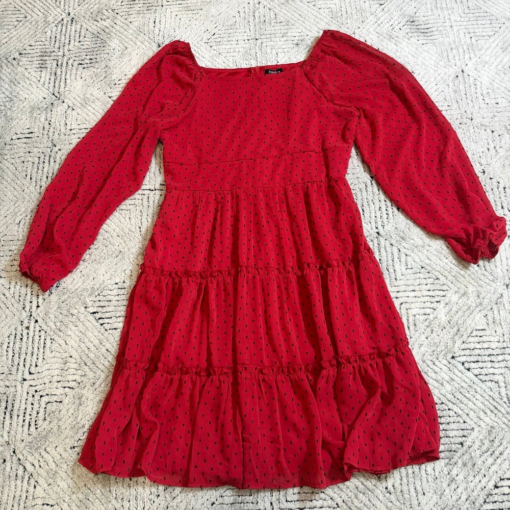 Zunie Red Swiss Dot Puff Sleeve Tiered Dress |‎ Girls 16